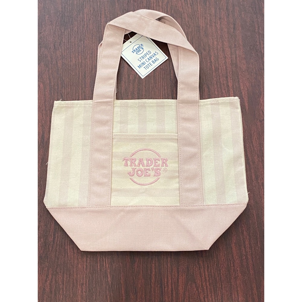 Trader Joe's Striped Mini Tote Bag Pastel Lavender Cream Limited Edition NWT - Picture 4 of 5